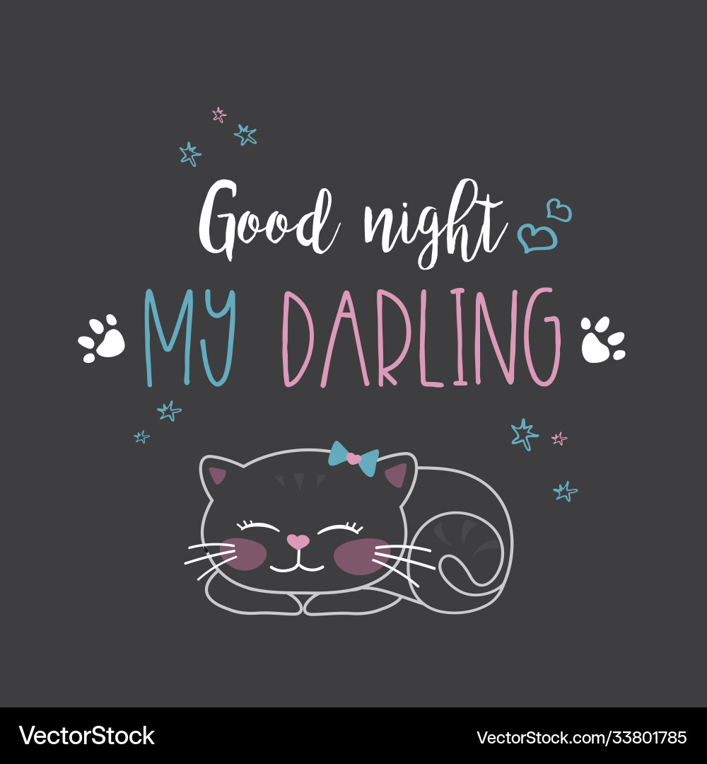 Lustige süße Katze und Phrase- gute Nacht mein Liebling Lustige süße Katze und Phrase- gute Nacht mein Liebling vektorbild