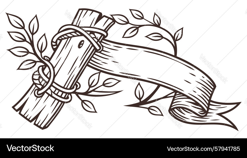 Rustic Wooden Log with Scroll Banner vector image
