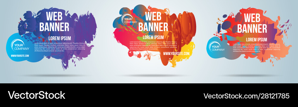 Set colorful splash web banner on gradient Set colorful splash web banner on gradient vector image