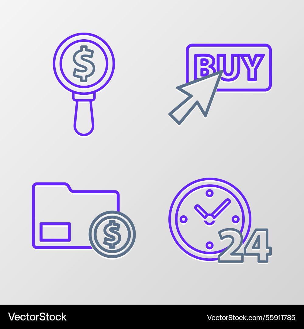 Set line clock 24 hours envelope with coin dollar Set line clock 24 hours envelope with coin dollar vector image