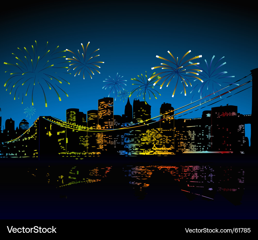 Spectacular City Fireworks Display Vector Image