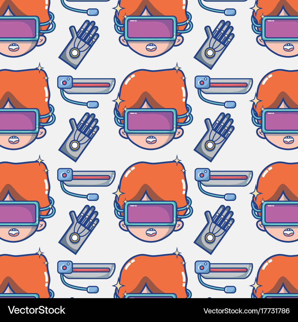 Boy with 3d glasses and glove touch technology Vector Image