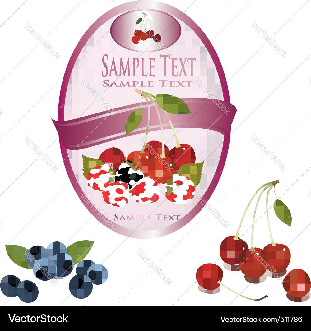 Cherries on Label Vector Image