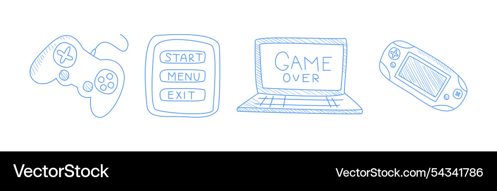 Computer game playing hand drawn object and item Computer game playing hand drawn object and item Vector Image