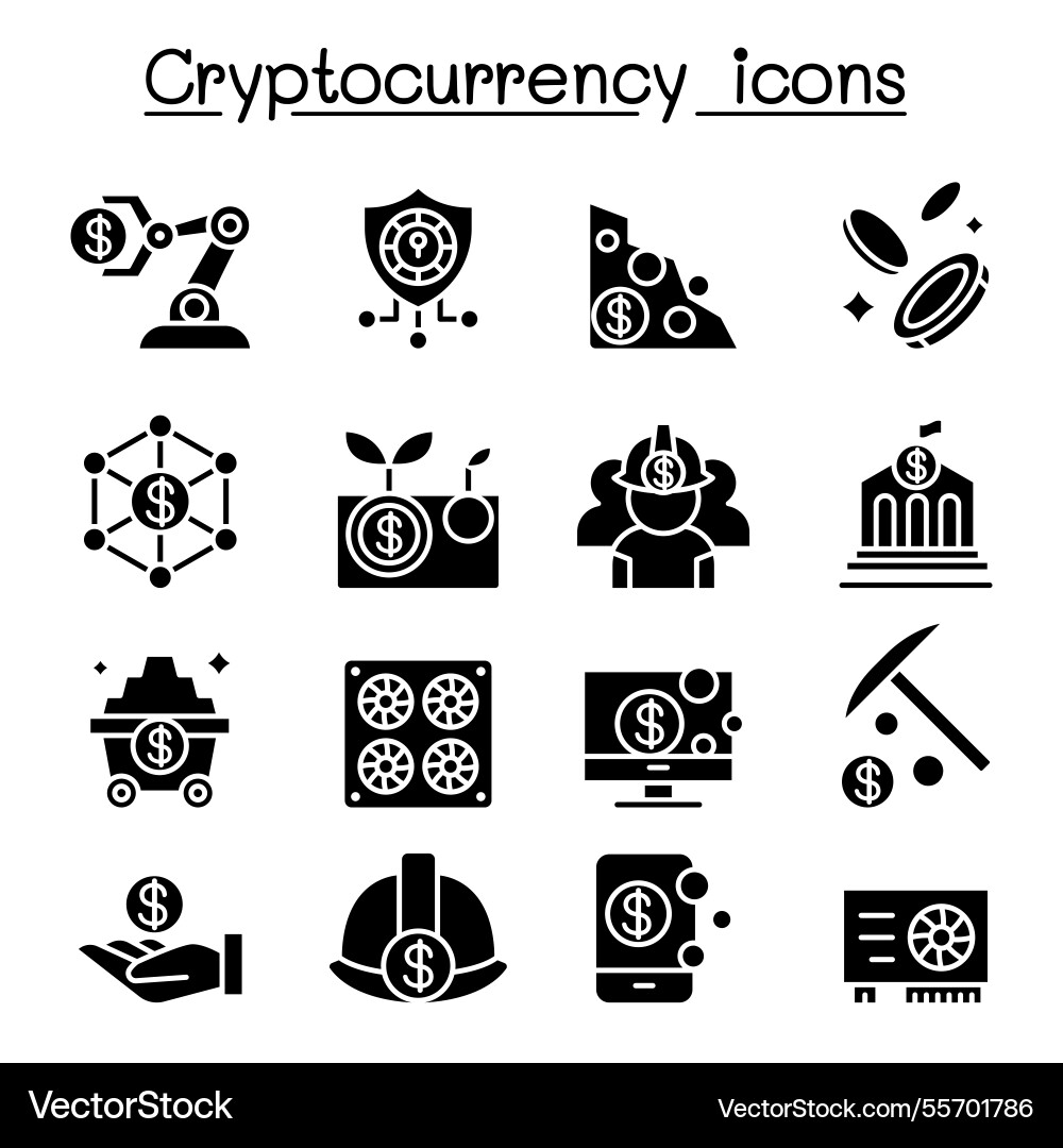 Cryptocurrency blockchain and ico icon set Cryptocurrency blockchain and ico icon set vector image