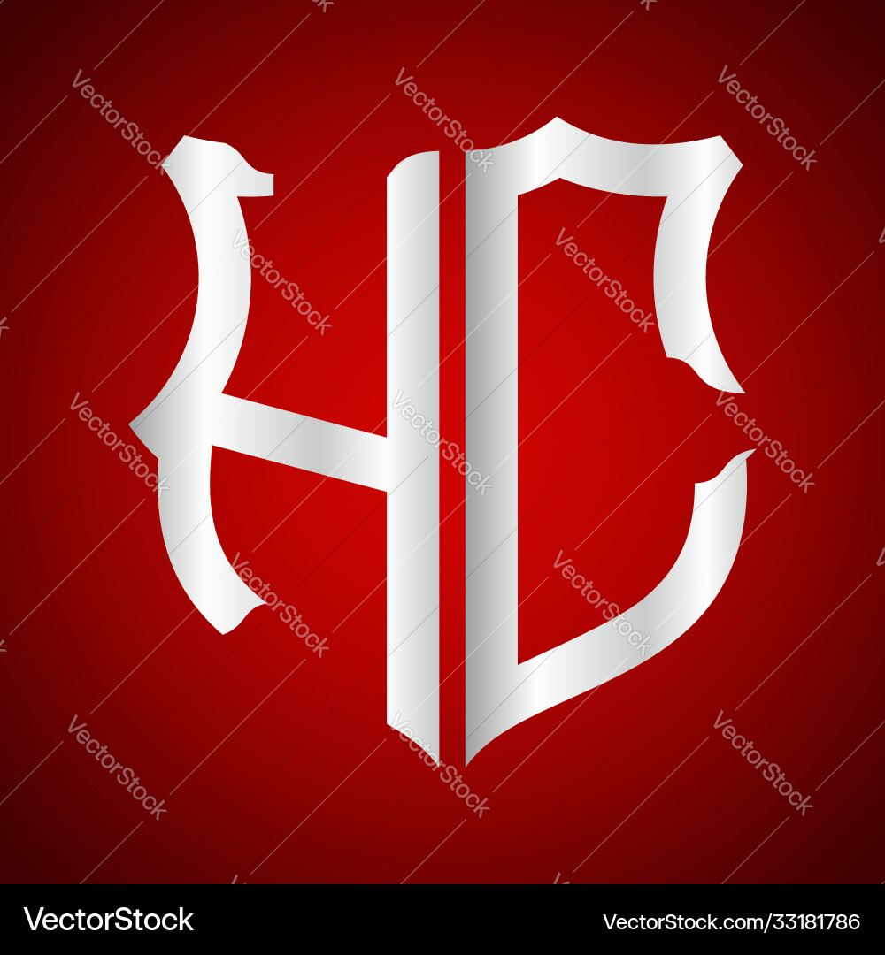 Initials h c shield shape with silver color vector image