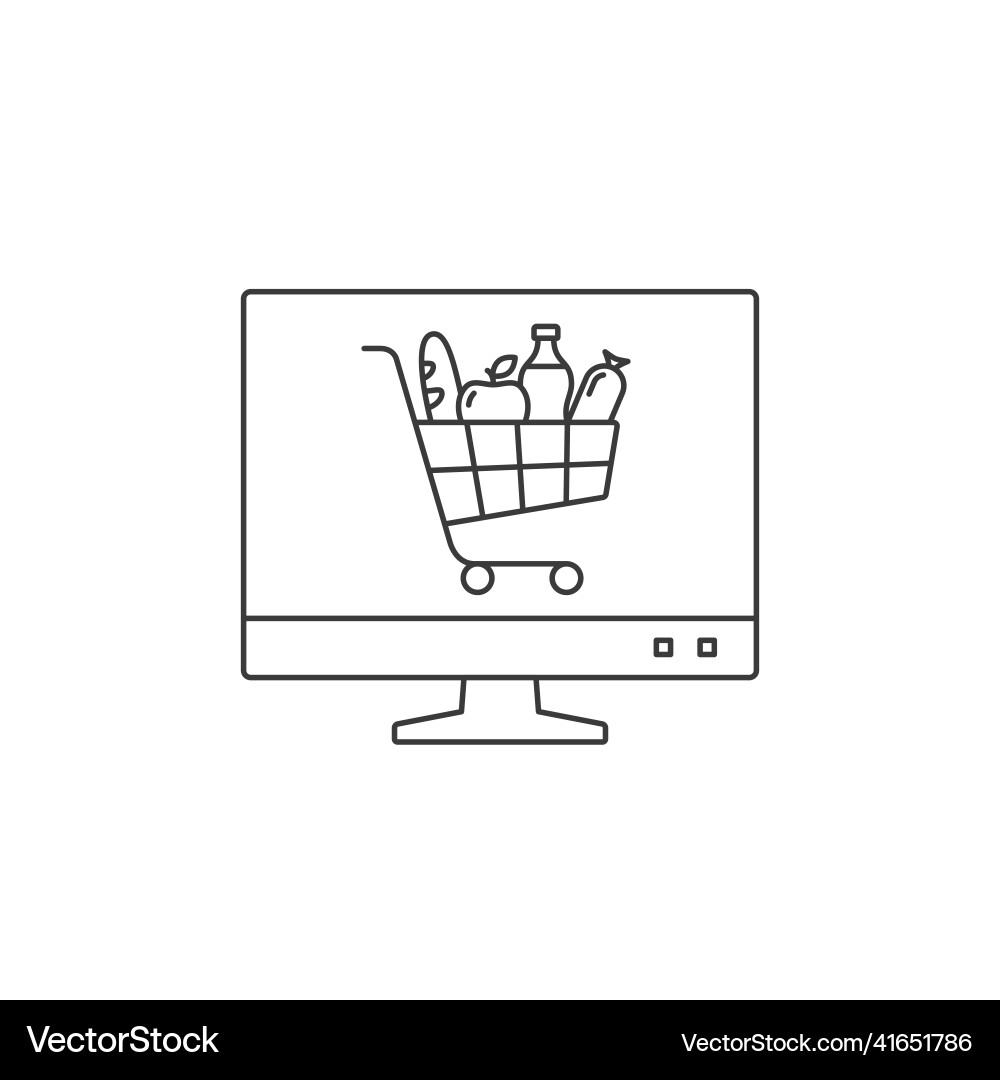 Pc computer with grocery push cart on the screen Vector Image