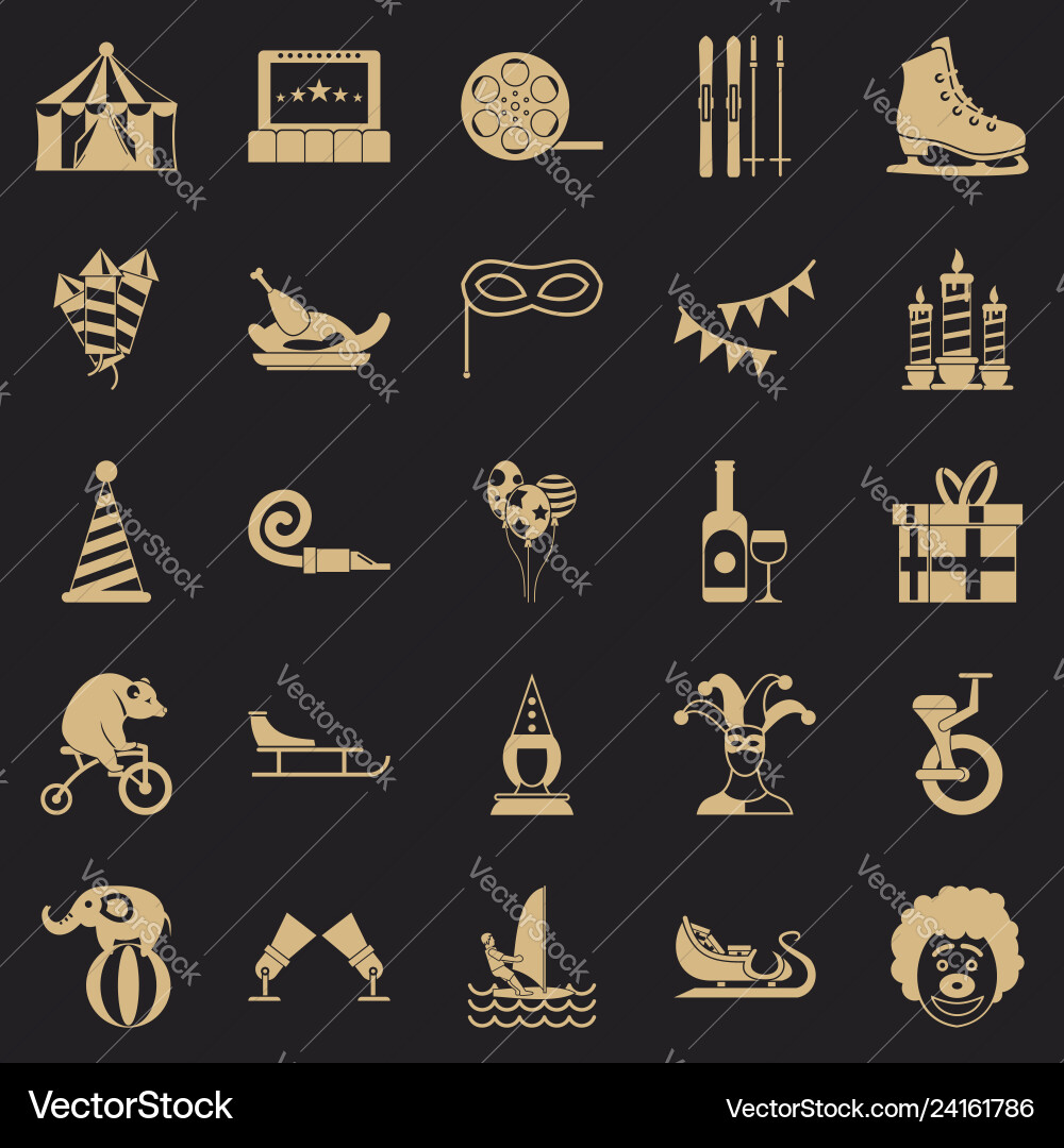 Performance of clowns icons set simple style Performance of clowns icons set simple style Vector Image