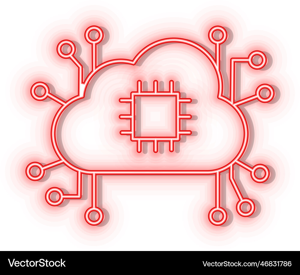 Retro style red neon icon brain processor cloud Retro style red neon icon brain processor cloud vector image