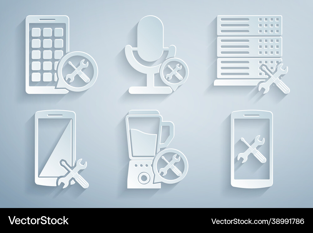 Set blender service database server smartphone Set blender service database server smartphone Vector Image