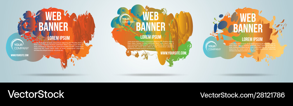 Set colorful splash web banner on gradient vector image