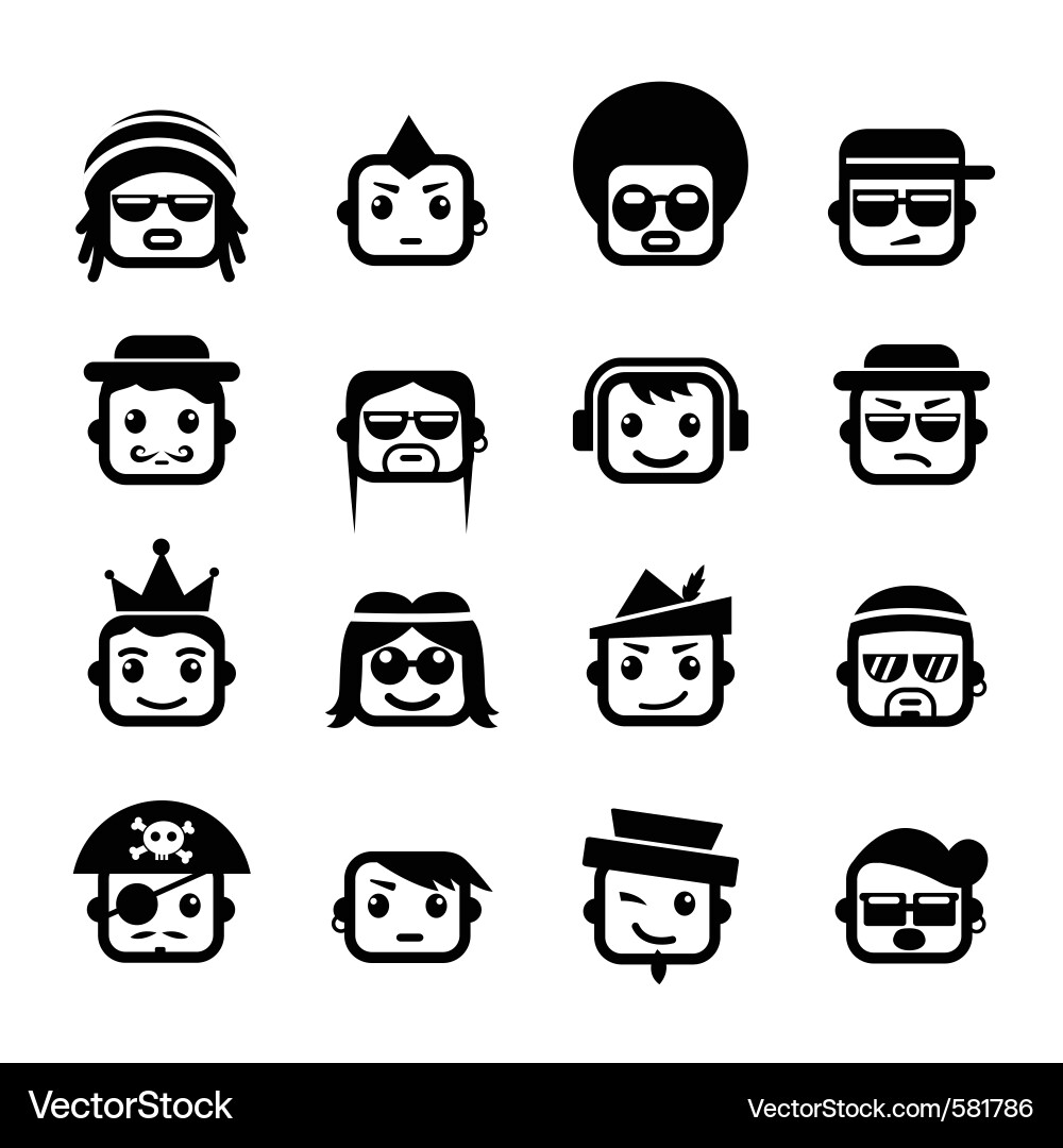 Smiling Face Icons - Diverse Men vector image