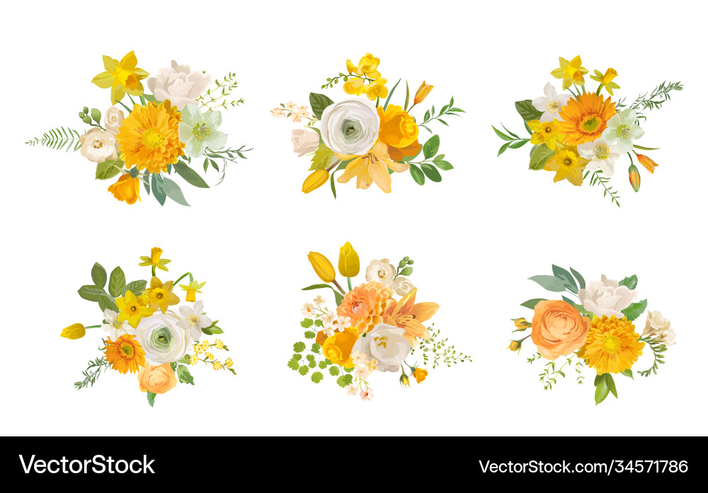 Spring Floral Bouquet - Yellow & White vector image