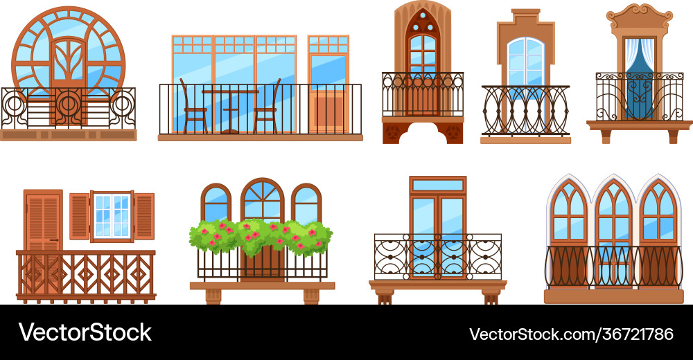 Vintage Balkon mit Fassadenbau Vintage Balkon mit Fassadenbau vektorbild