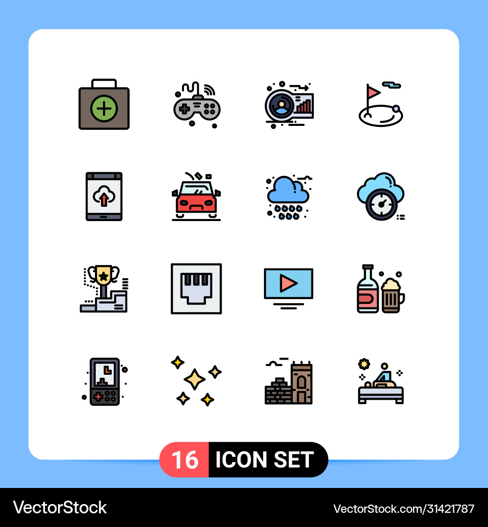 16 user interface flat color filled line pack Vector Image