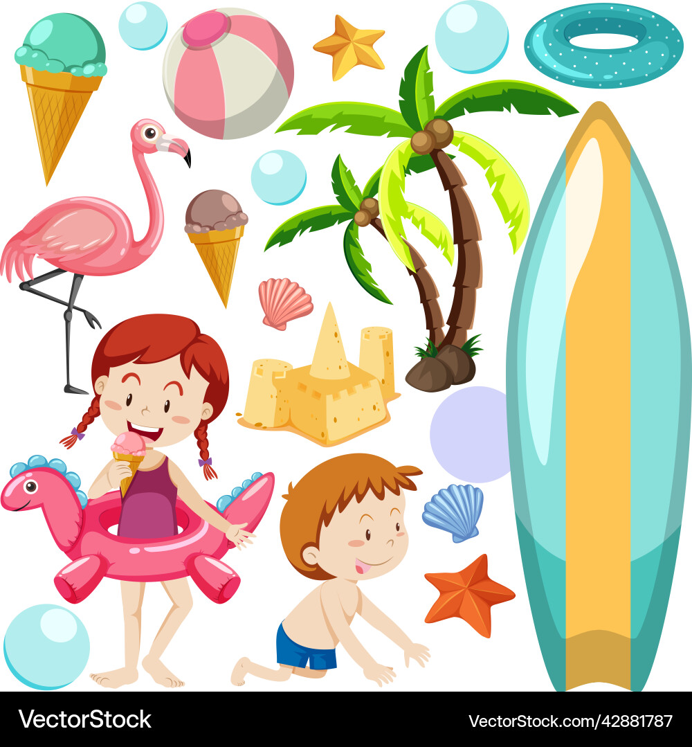 Children and summer objects seamless pattern Children and summer objects seamless pattern vector image