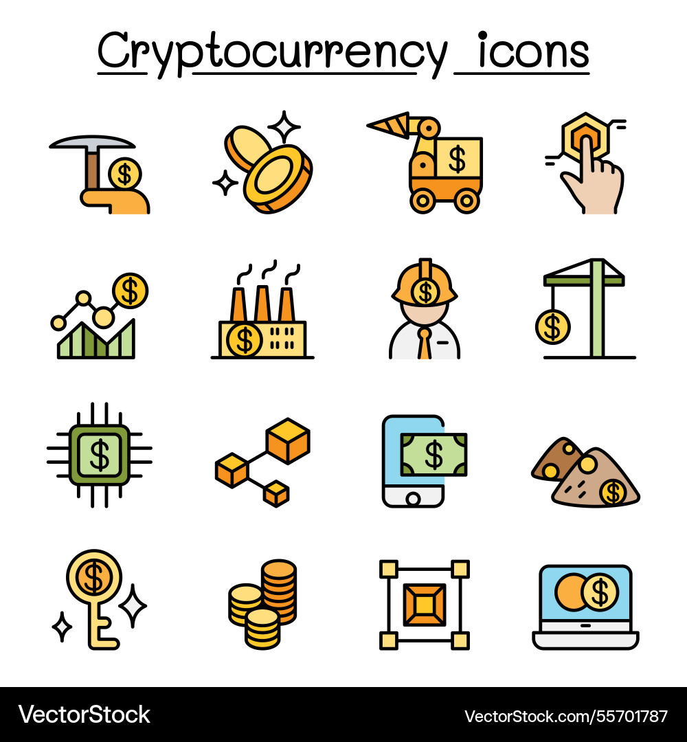 Cryptocurrency blockchain and ico icon set Cryptocurrency blockchain and ico icon set vector image