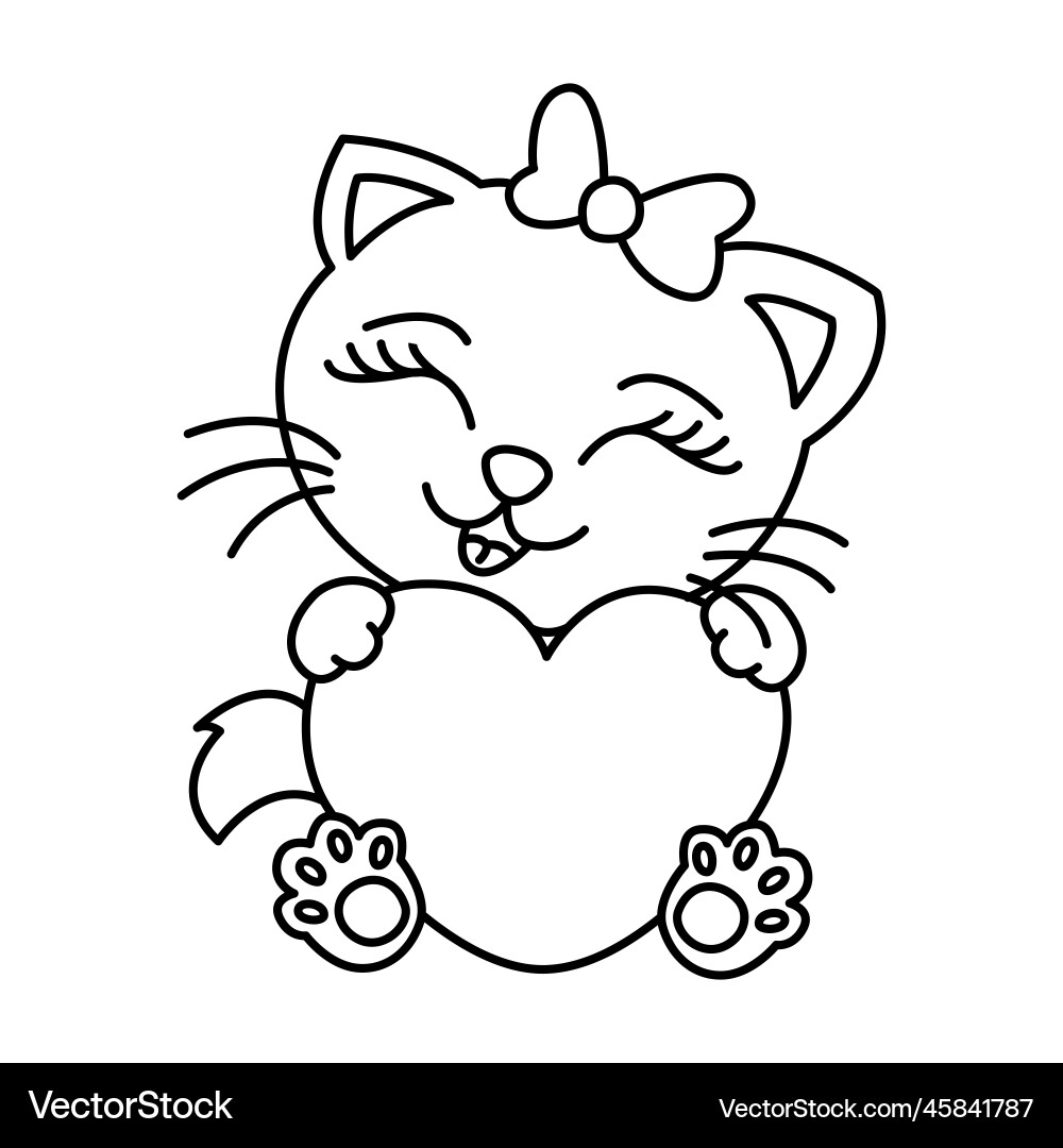 Cute Cartoon Cat Coloring Page – Royalty-Free Vector | VectorStock, image size:1000x1080