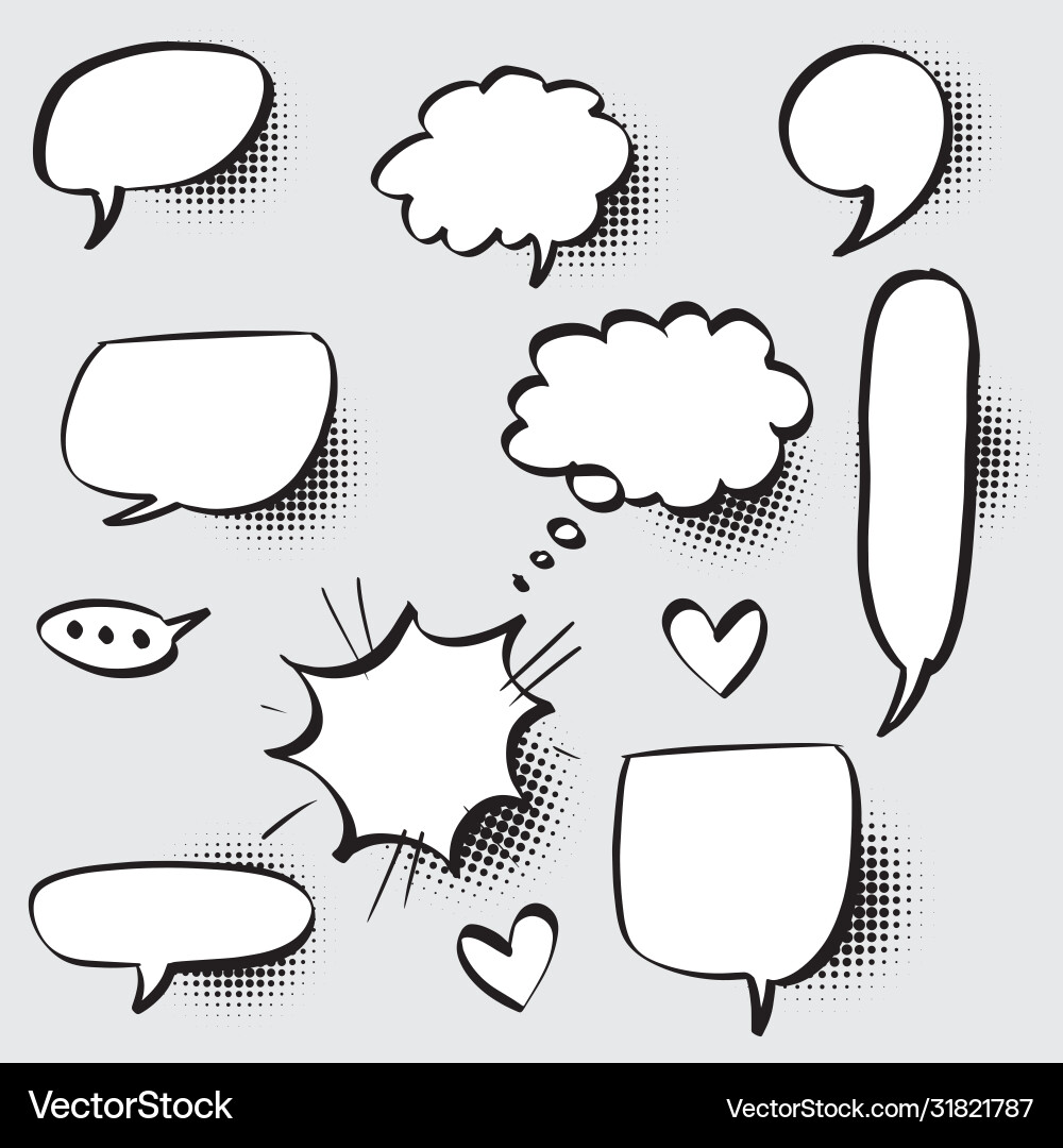 Hand Drawn Speech Bubbles - Halftone Style Vector Image