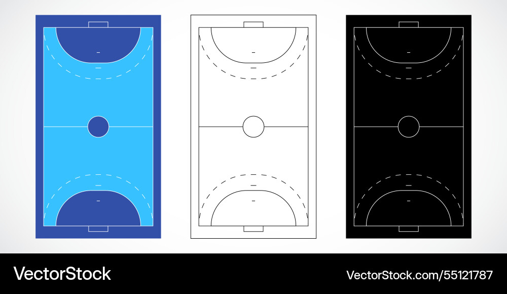 Handball court layouts in three styles Royalty Free Vector