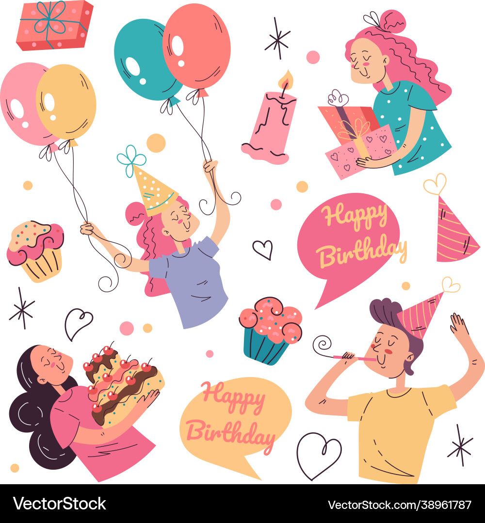 Happy birthday doodle hand drawn design element Happy birthday doodle hand drawn design element vector image