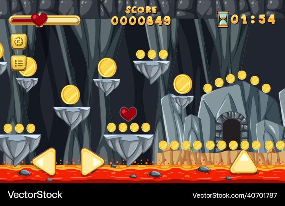 Lava cave platformer game template Vector Image