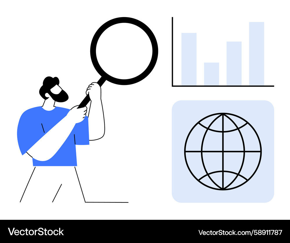 Man with magnifying glass analyzing data Vector Image
