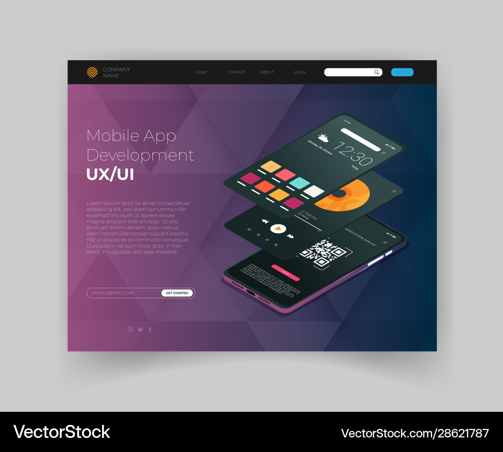 Mobile application interface flat landing page Mobile application interface flat landing page vector image