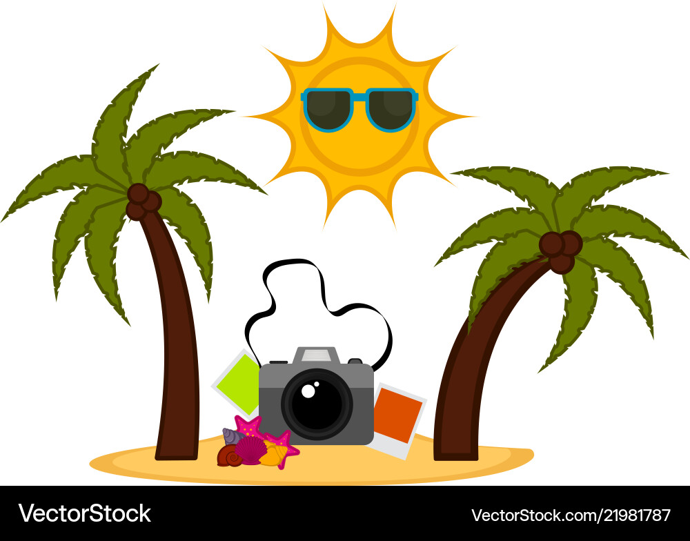 Palm trees with different summer travel objects Palm trees with different summer travel objects vector image
