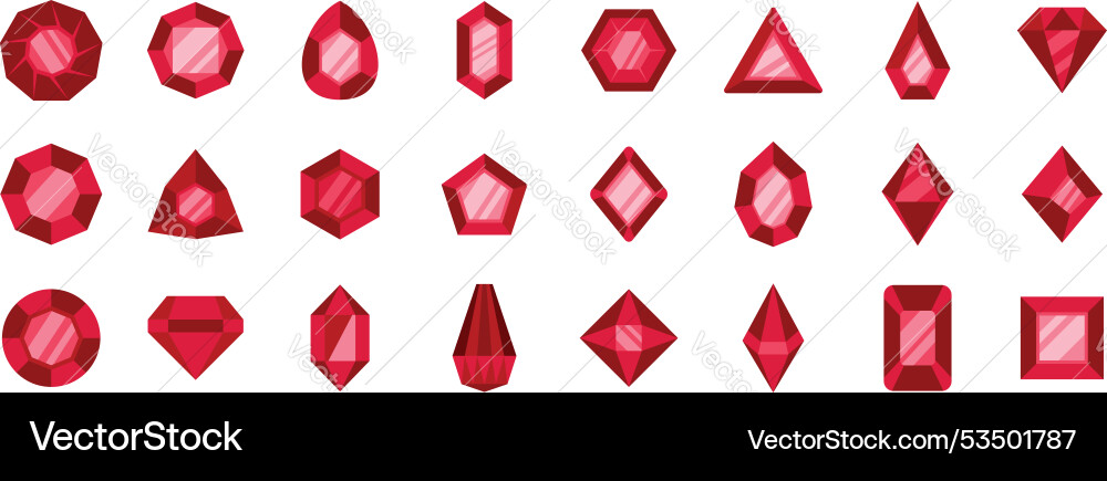 Set of red gems in different geometric shapes Set of red gems in different geometric shapes vector image
