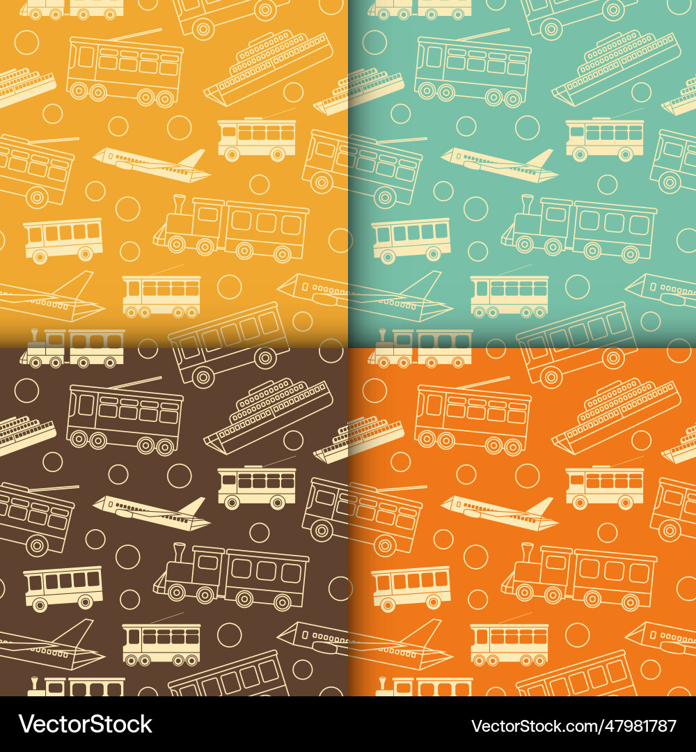 Set of seamless patterns with transport Vector Image
