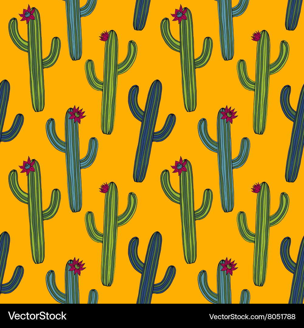 Abstract seamless pattern with cactus Vector Image
