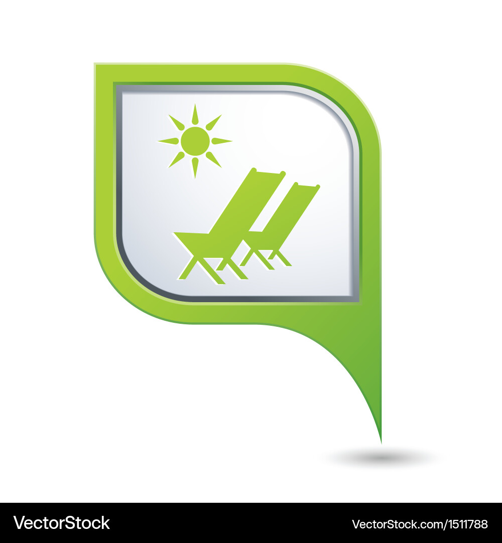 Baech chair symbol on green map pointer vector image