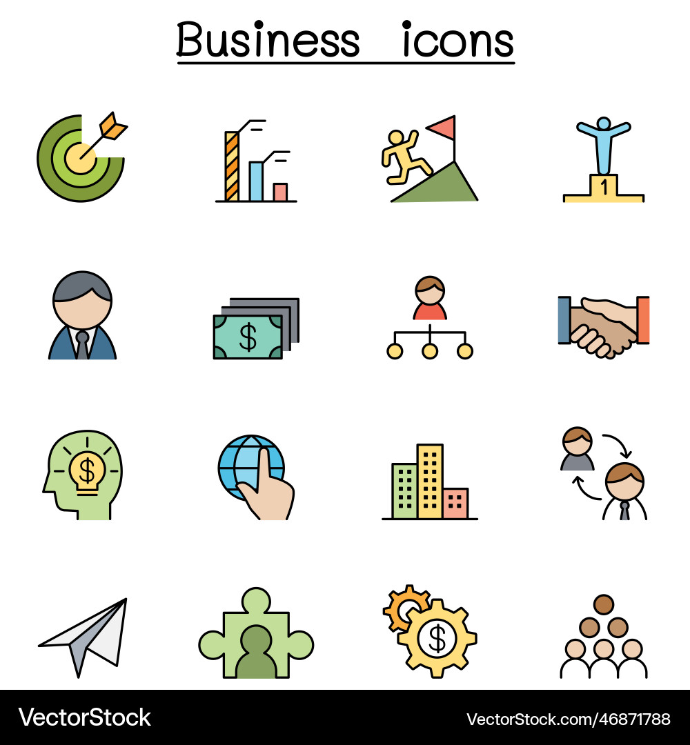 Business color line icon set vector image