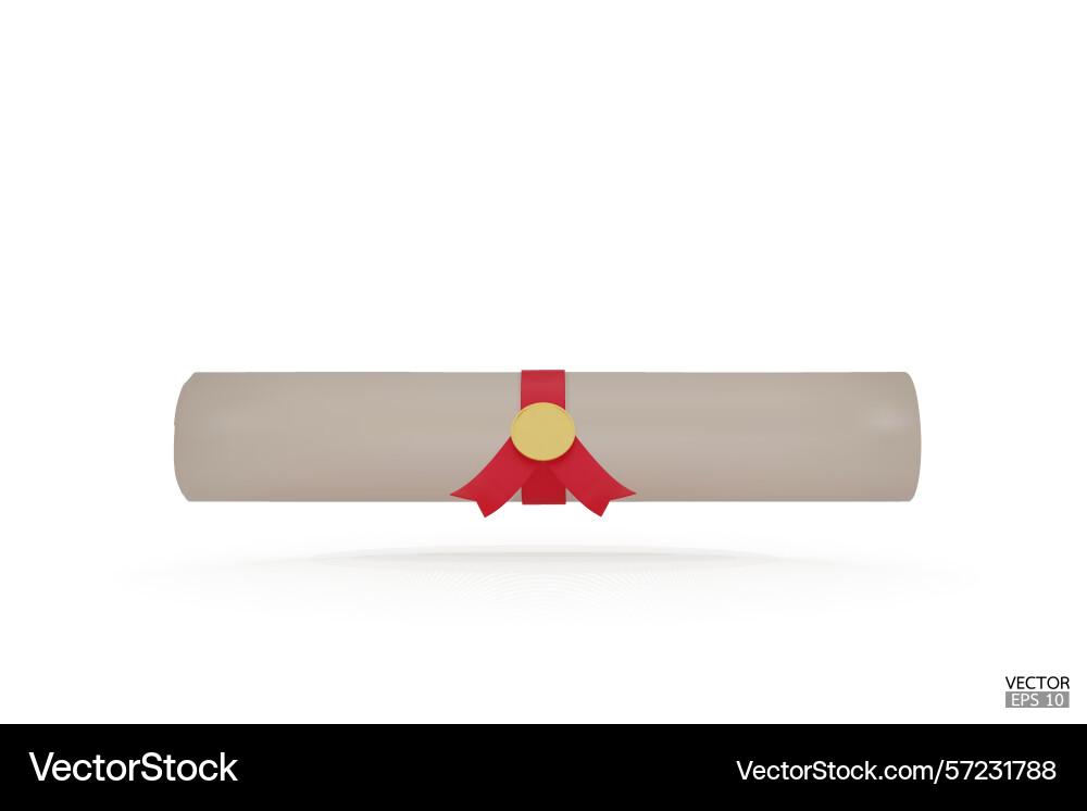 Diploma close up of paper scroll with red ribbon Vector Image