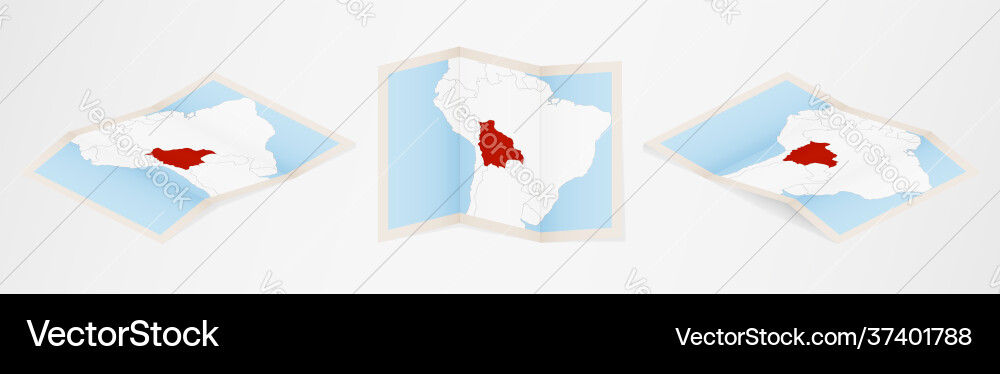 Folded map bolivia in three different versions Folded map bolivia in three different versions Vector Image