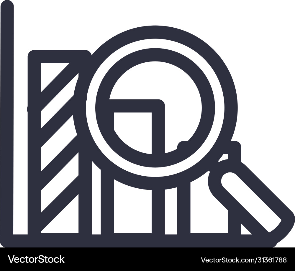 Infographic bar chart with lupe line style icon vector image