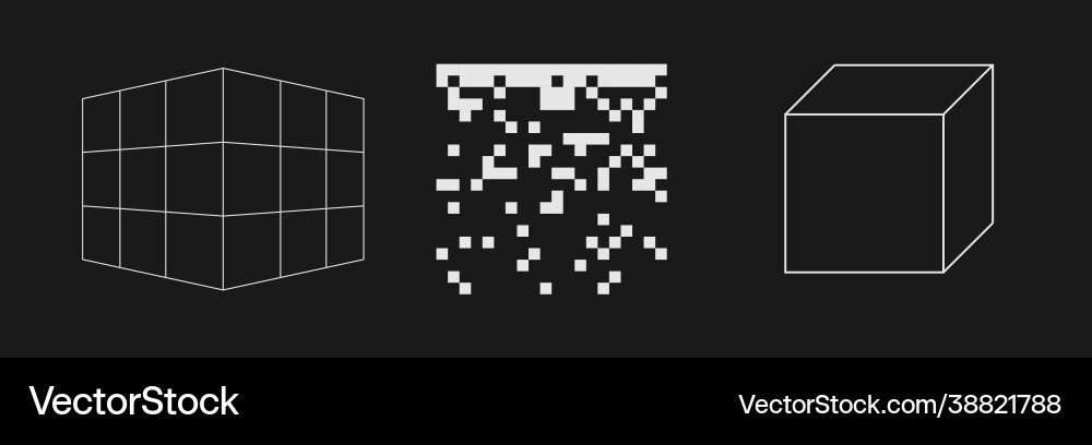 Set retrofuturistic grid cube pixel pattern Set retrofuturistic grid cube pixel pattern vector image