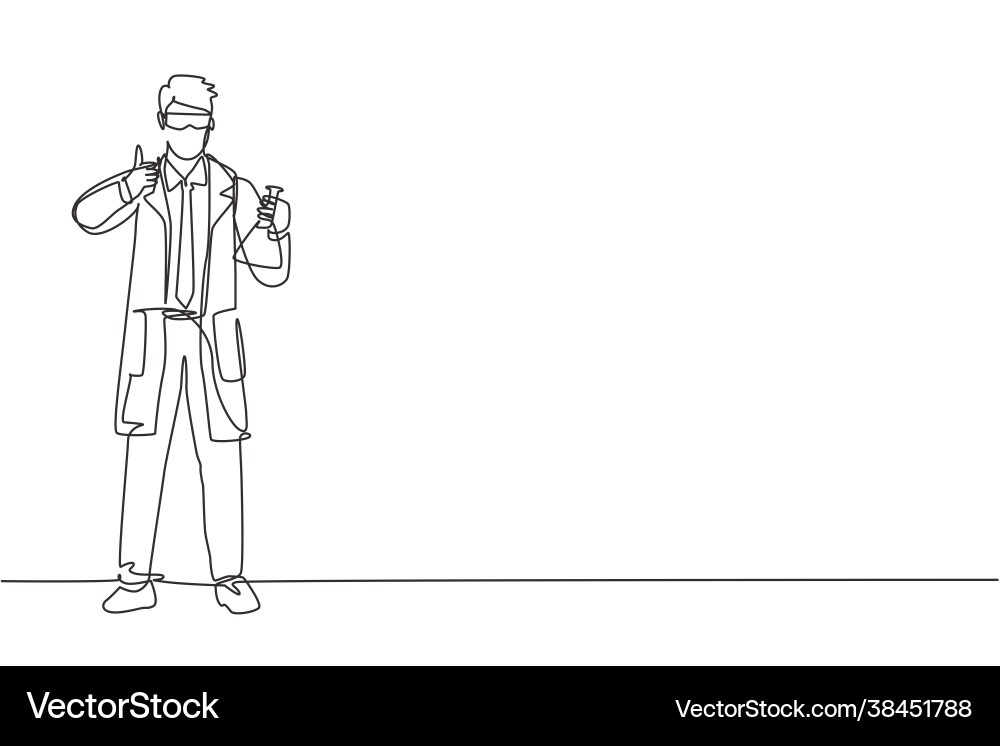 Single continuous line drawing scientist Vector Image