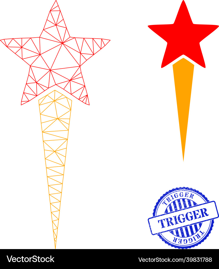 Trigger scratched seal stamp and web net star Trigger scratched seal stamp and web net star vector image