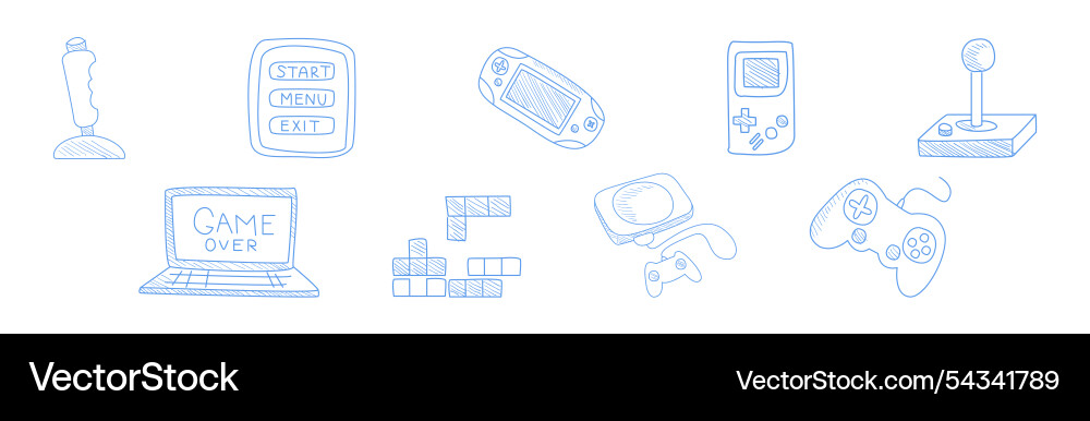 Computer game playing hand drawn object and item Computer game playing hand drawn object and item vector image