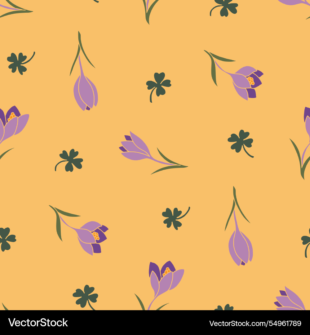 Crocus flower clover seamless pattern for print vector image