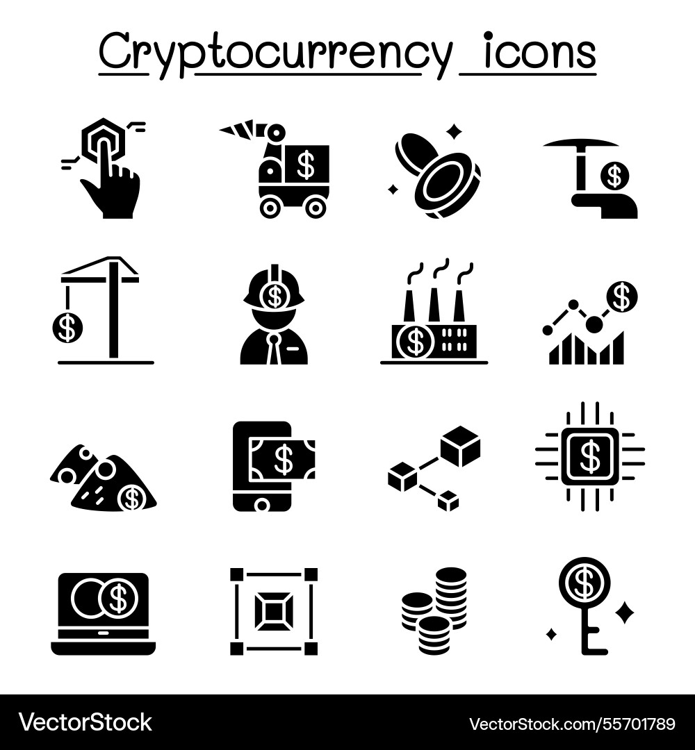 Cryptocurrency blockchain and ico icon set Cryptocurrency blockchain and ico icon set vector image