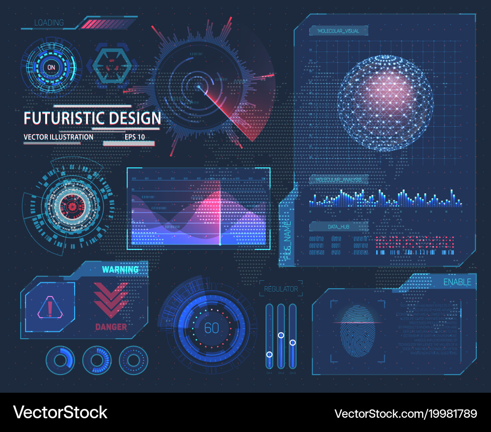 Futuristic HUD with Hologram & Data Interface vector image