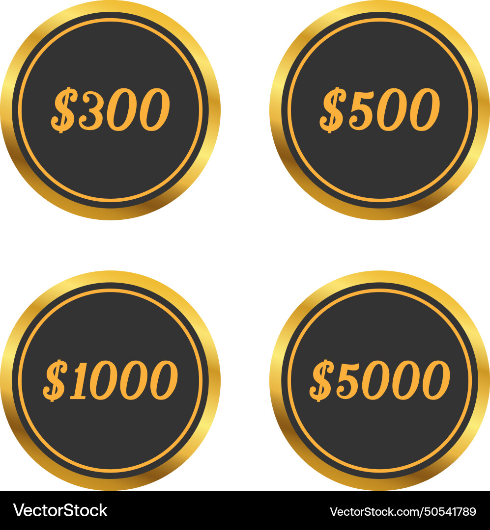 Isolated set of golden shining circles with value Vector Image