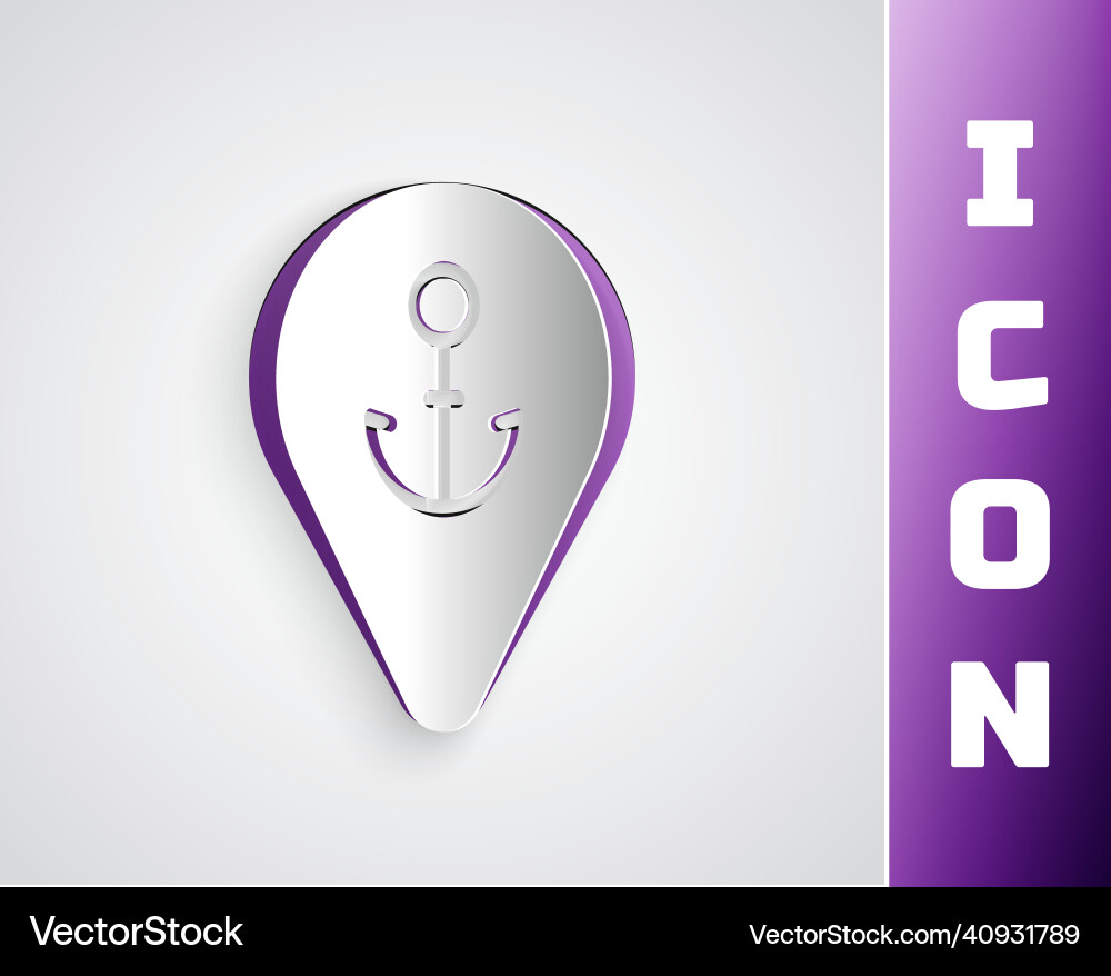 Paper cut map pointer with anchor icon isolated Paper cut map pointer with anchor icon isolated vector image