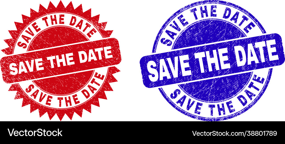 Save the date rounded and rosette watermarks vector image