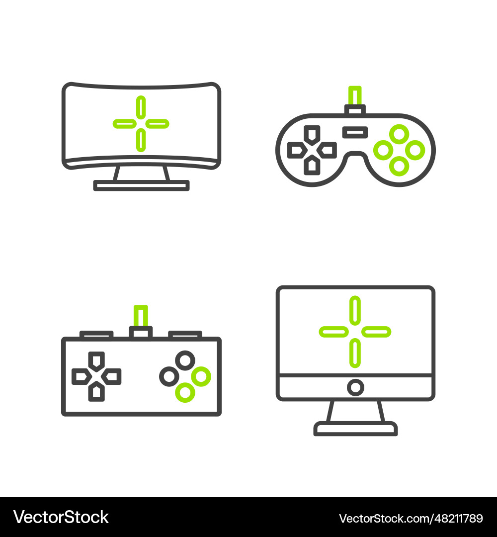 Set line computer monitor gamepad and icon vector image