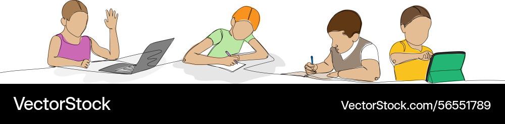 Set of students answering in class response Set of students answering in class response vector image