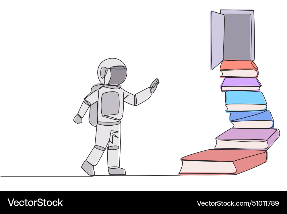 Single continuous line drawing astronaut climb Single continuous line drawing astronaut climb vector image